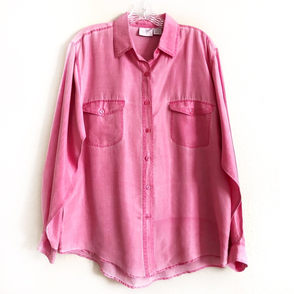 90s Vintage Pink Long Sleeve Button Up Blouse